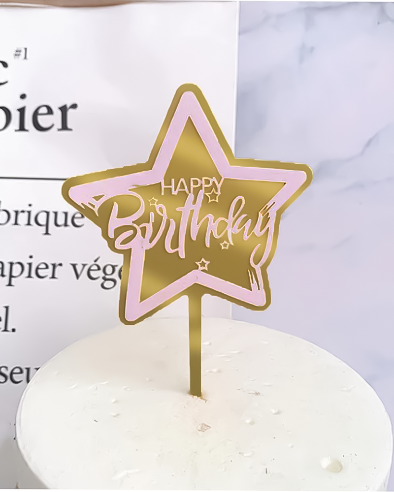Cake Topper Happy Birthday - Étoiles Rose