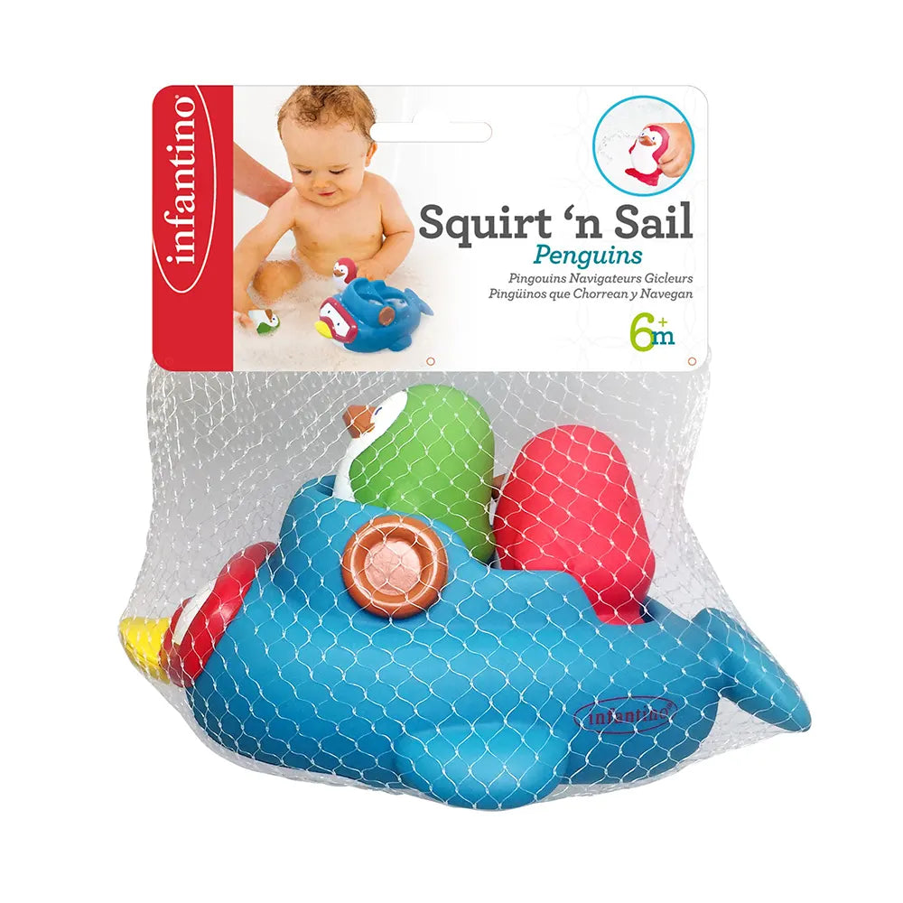 Infantino 3 Jouets de Bain Squirt'N Sail Pingouin - 6M+