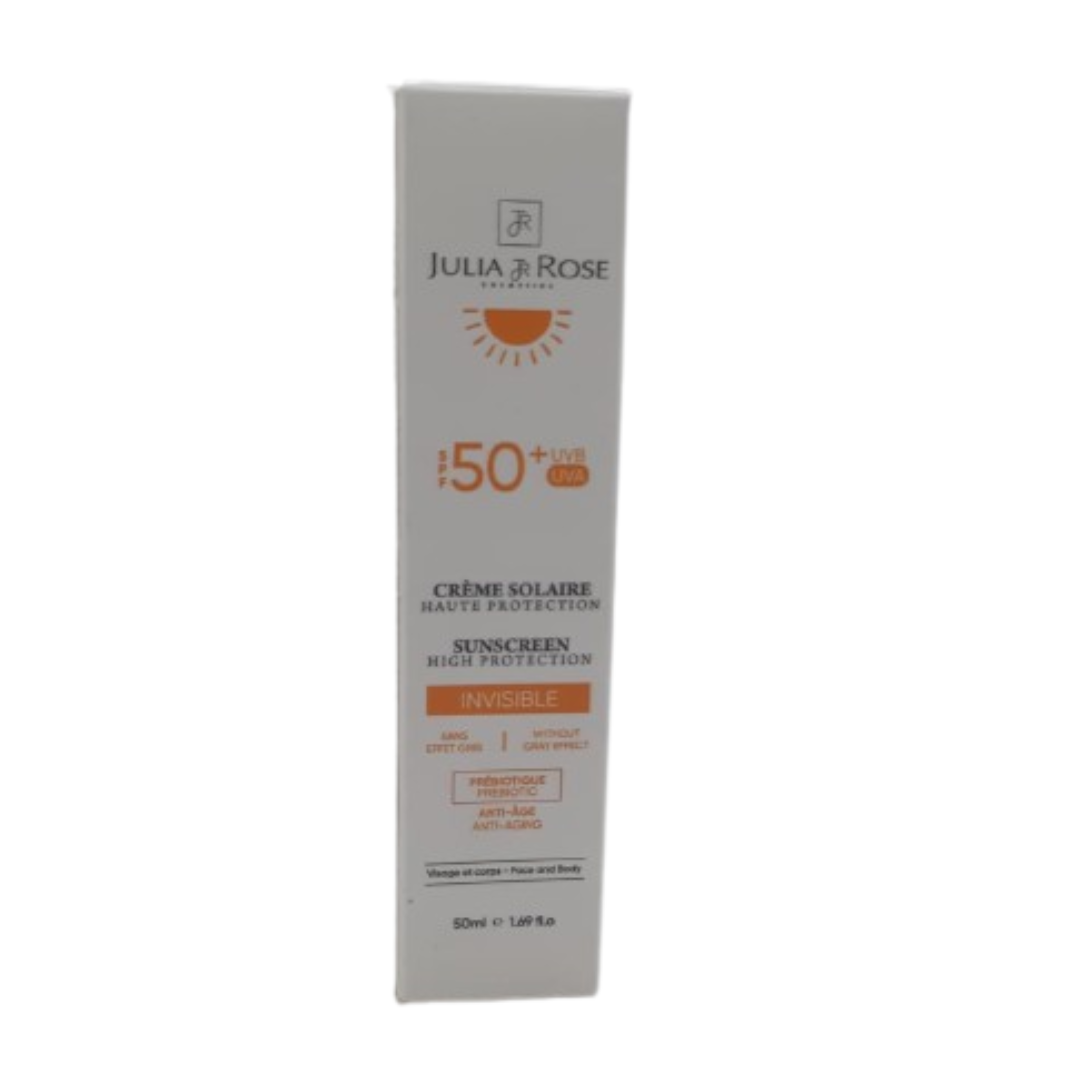 Tube Julia & Rose Crème Solaire Invisible aux Prébiotiques SPF50+ 50 ml