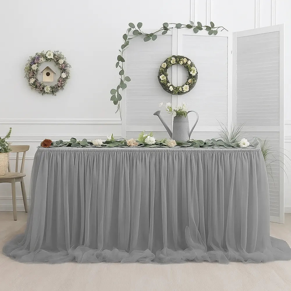 Jupe de table en tulle 426 x 74 cm - Gris