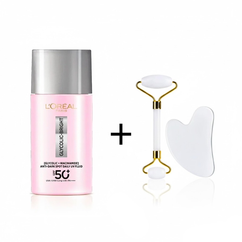 L'oreal Pack Glycolic Bright UV SPF50+ 50ml + Cofre Gua Sha