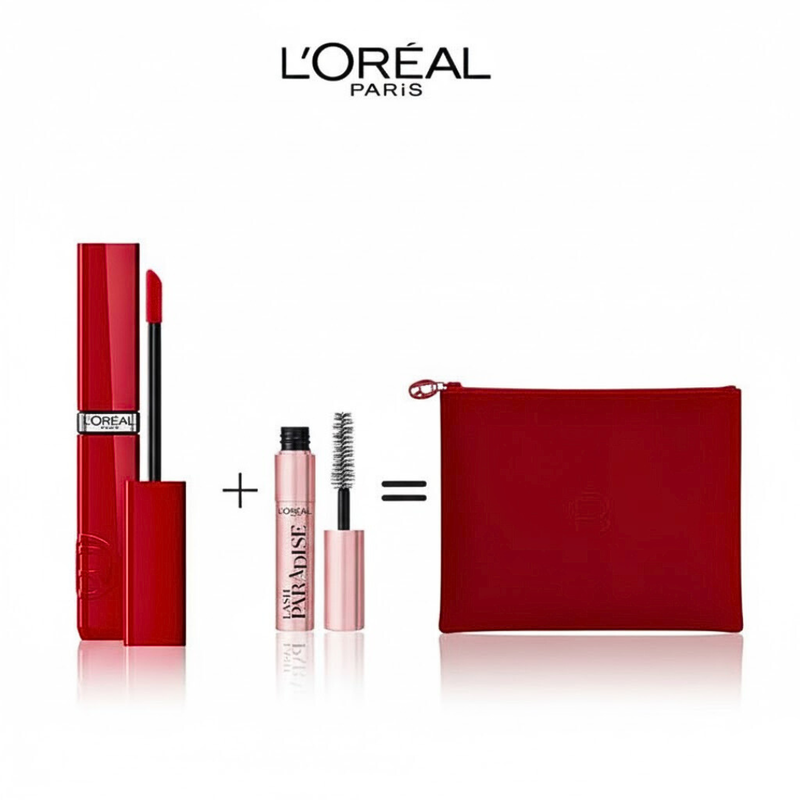 L'oreal Pack Laca de Labios Resistance 420 Rojo + Mini Lash Paradise + Neceser Rojo