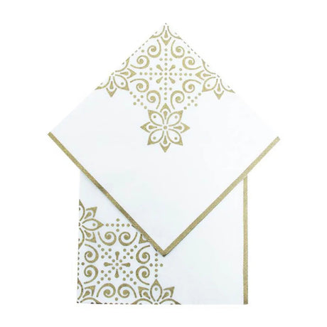 Lot de 20 Serviettes de Table pour Fête de l'Aïd 33cm - Dorée et blanc