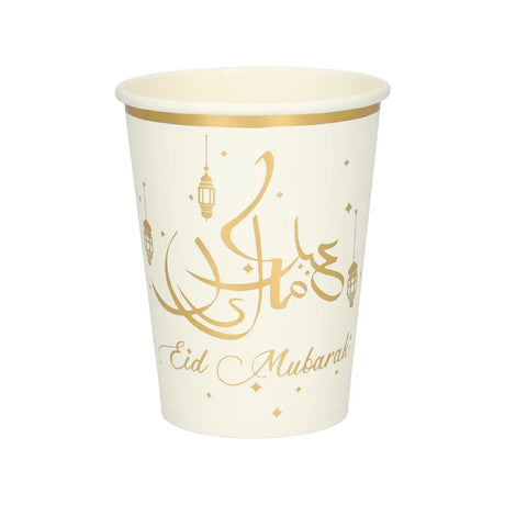 Lot de 8 Gobelets en Papier Eid - Doré & Blanc