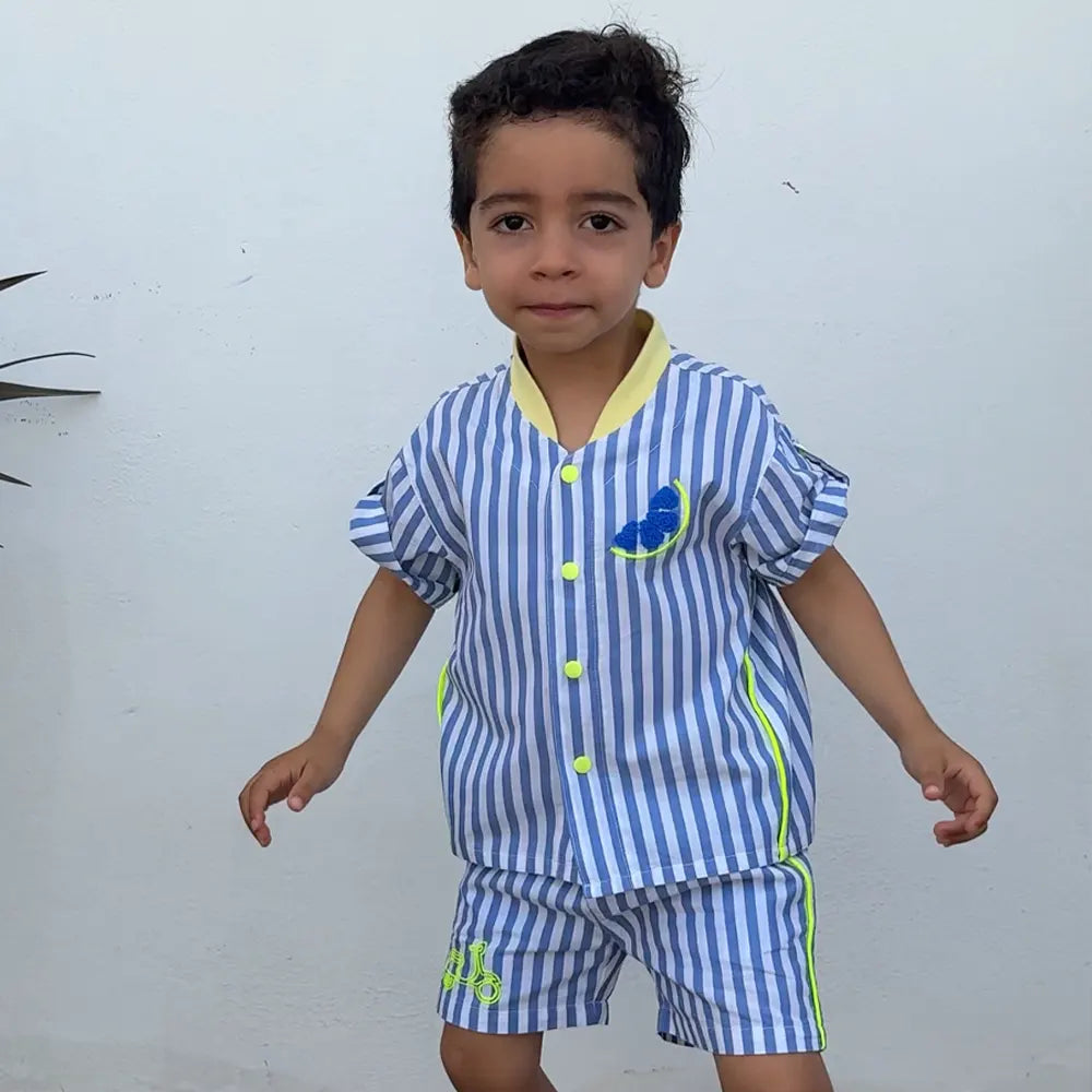 Maïcha Ensemble Unisexe Blugiallo Chemise et Short - 2 pièces