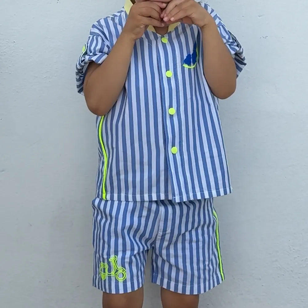 Maïcha Ensemble Unisexe Blugiallo Chemise et Short - 2 pièces
