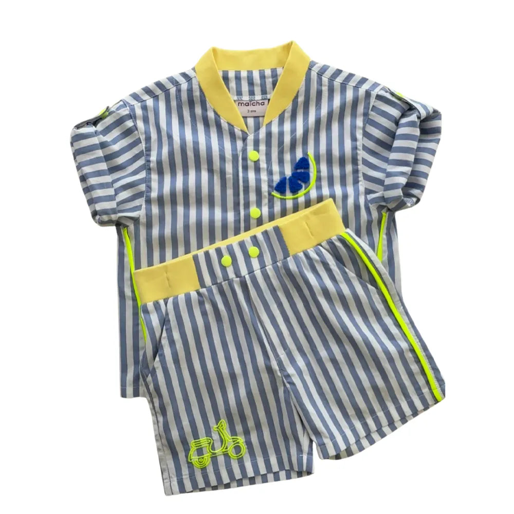 Maïcha Ensemble Unisexe Blugiallo Chemise et Short - 2 pièces