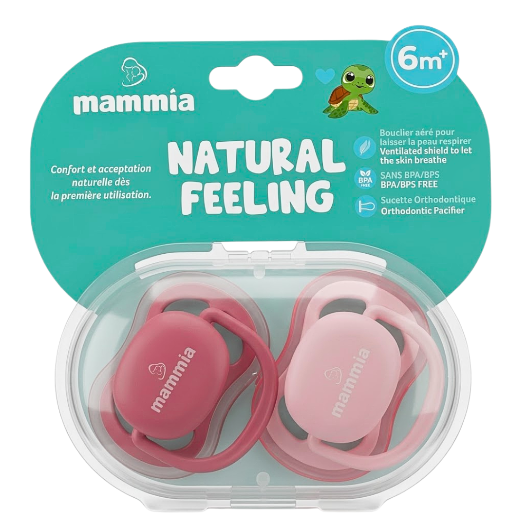 Paire de sucettes orthodontiques Mammia Natural Feeling +6 mois – emballage