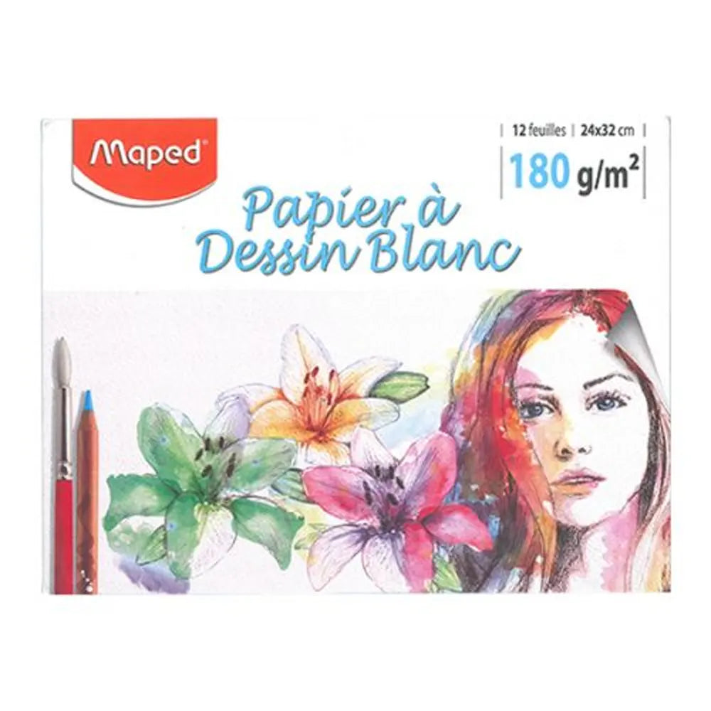 Maped White Drawing Paper Pack - 12 Sheets, 180g