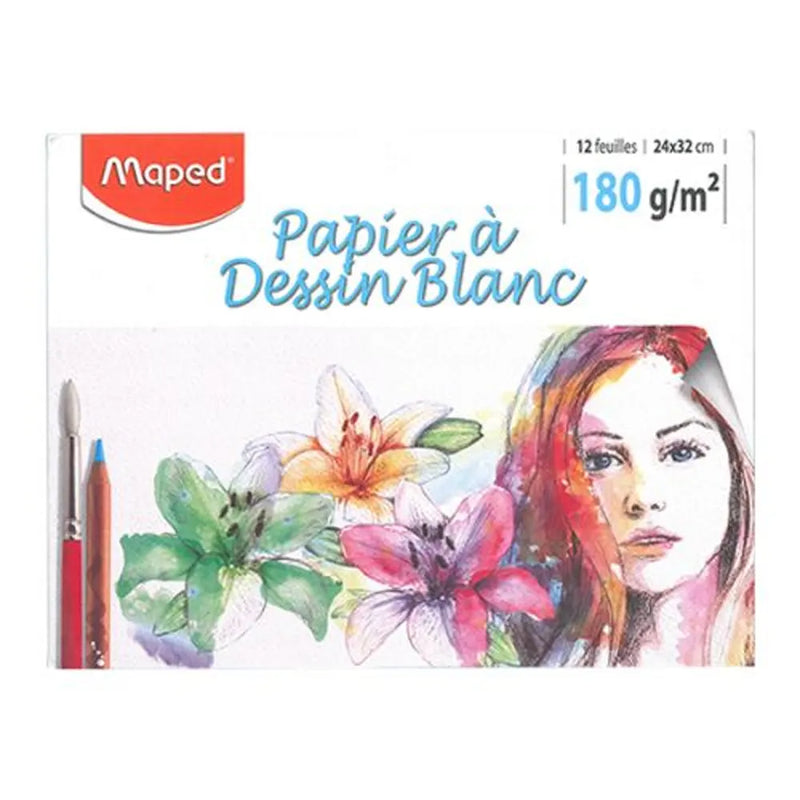 Maped Pochette 12 Feuilles Papier à Dessin 180g – Blanc