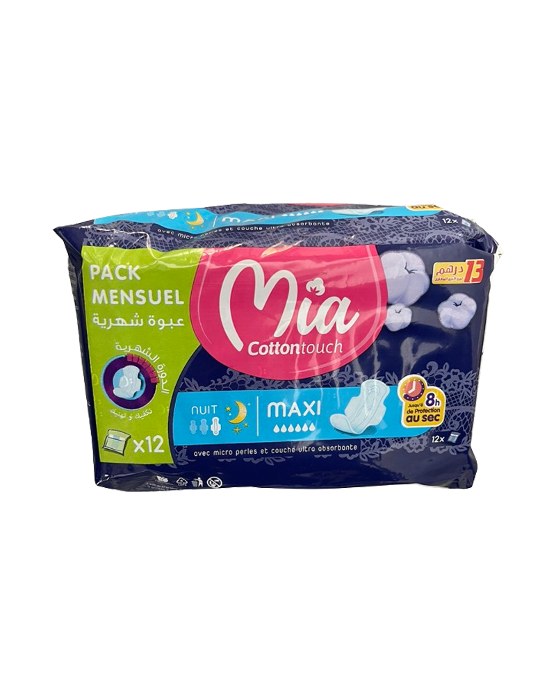 Mia Cotton Touch Serviette Hygiénique Maxi Nuit - 12 unités