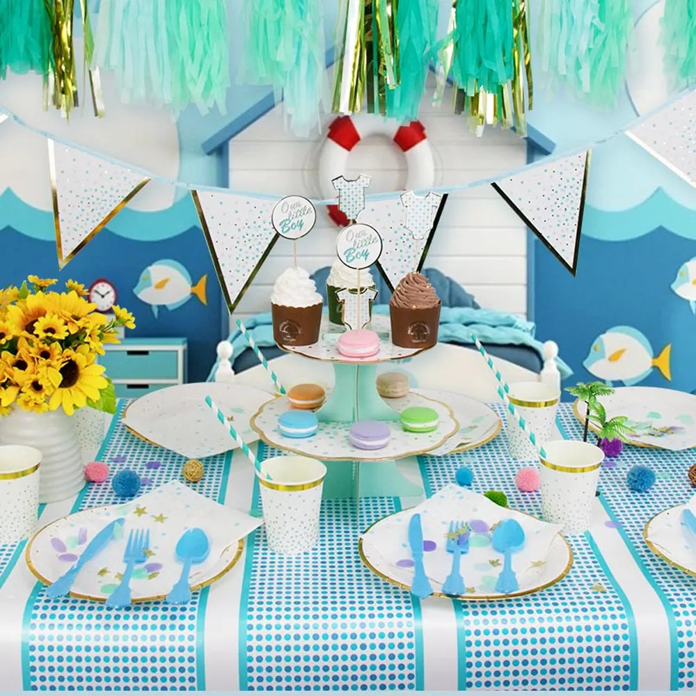 Decorative Baby Blue Tablecloth – 180 × 130 cm
