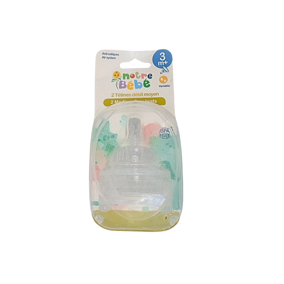 Lot de 2 tétines Notre Bébé débit variable +3 mois