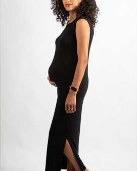 Citrouille Robe Longue de Grossesse Sans Manches - Noir