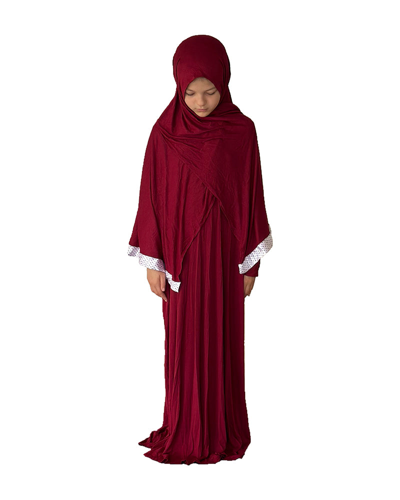 Robe Prière Hijab intégré Fille 10-12ans - Bordeau