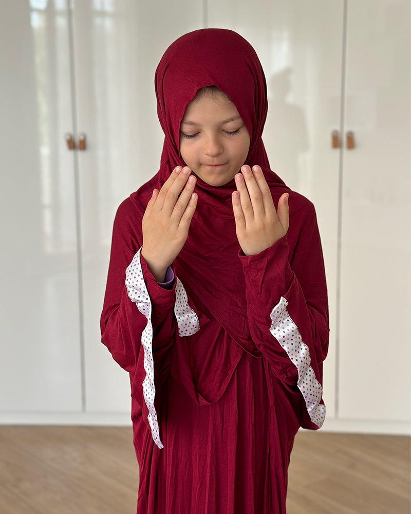 Robe Prière Hijab intégré Fille 10-12ans - Bordeau