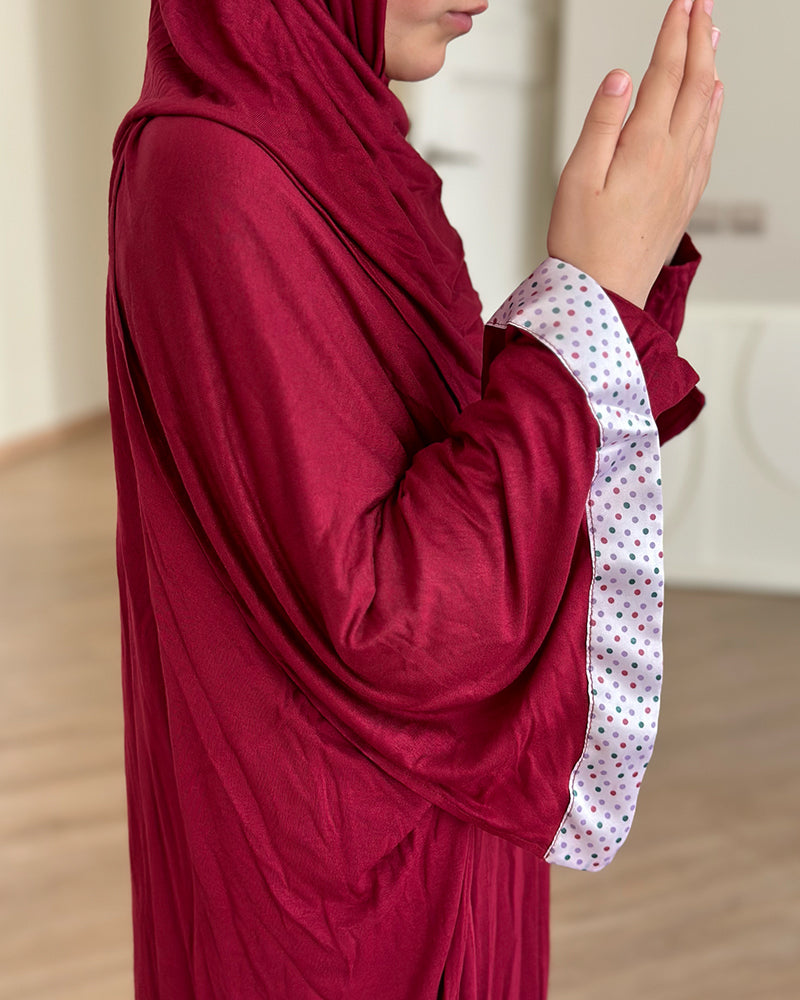 Robe Prière Hijab intégré Fille 10-12ans - Bordeau