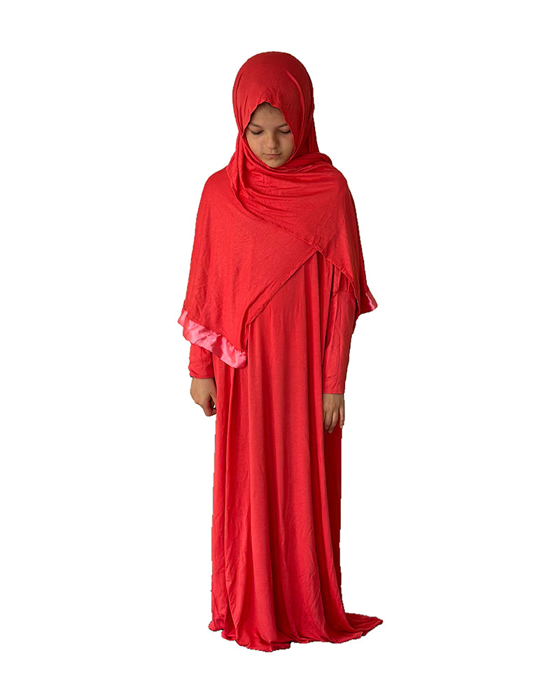 Robe Prière Hijab intégré Fille 10-12ans - Corail