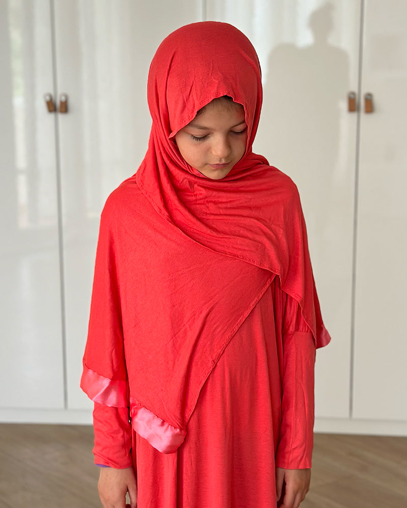 Robe Prière Hijab intégré Fille 10-12ans - Corail