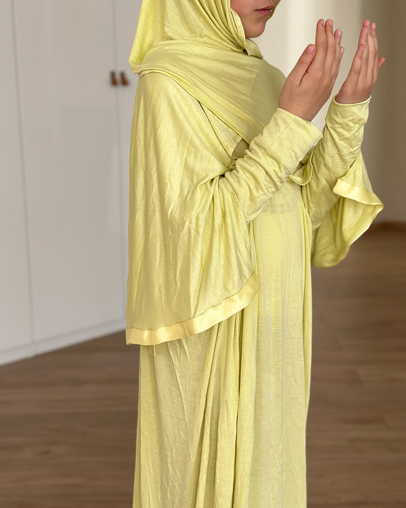 Robe Prière Hijab intégré Fille 10-12ans - Jaune