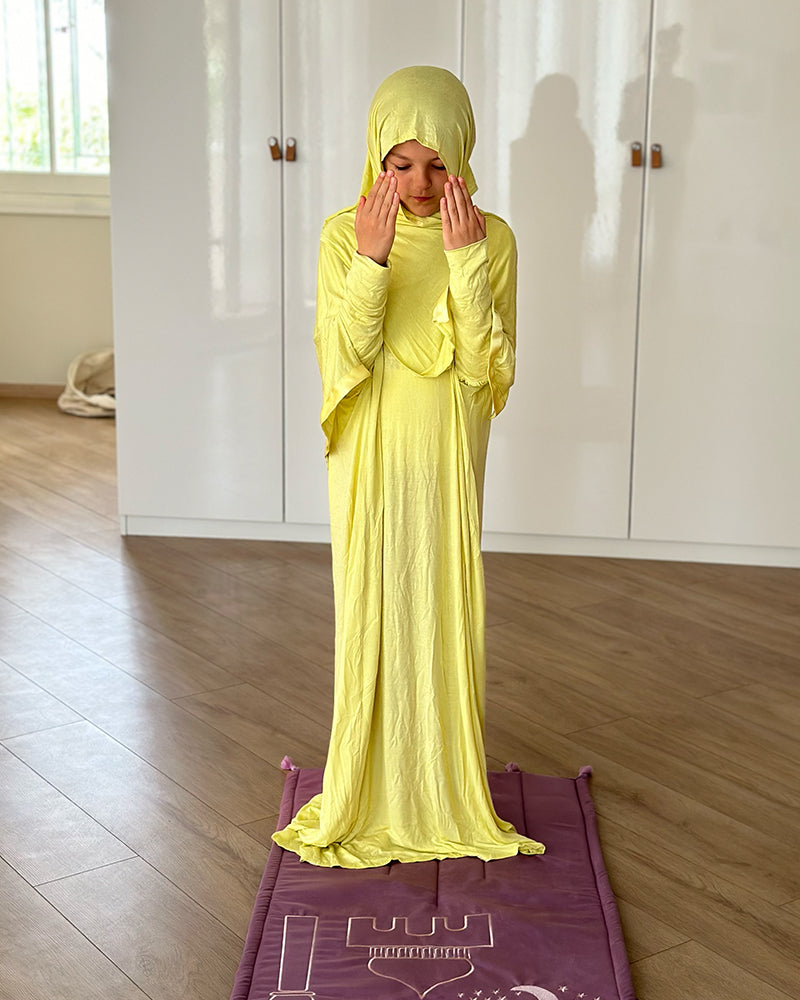 Robe Prière Hijab intégré Fille 10-12ans - Jaune