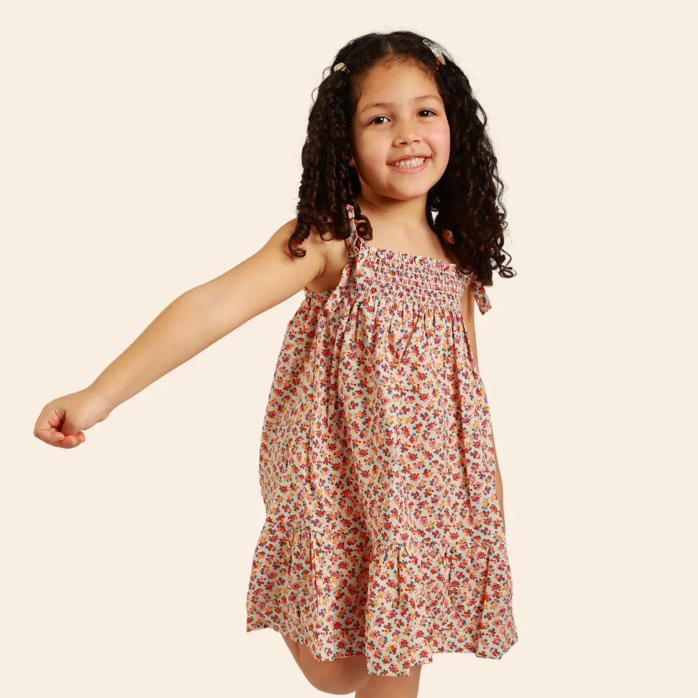 Robe Ania Bébé Rayée à Bretelles Nouées - Imprimé Floral