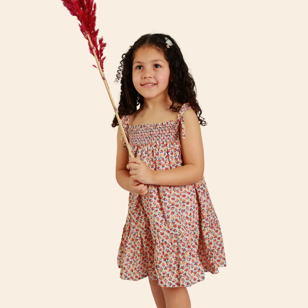 Vestido Ania de Rayas con Tirantes Anudados - Estampado Floral