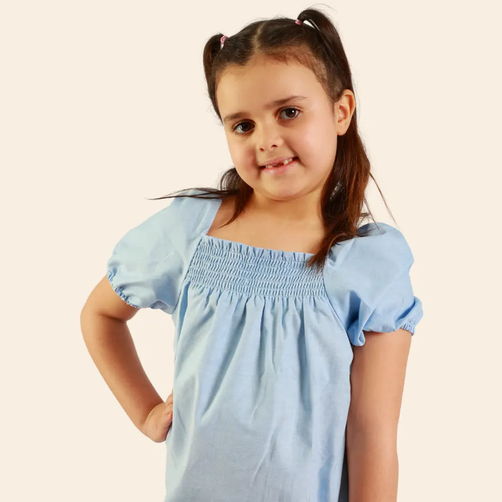 Vestido Dalya con Mangas Abullonadas – Azul Cielo
