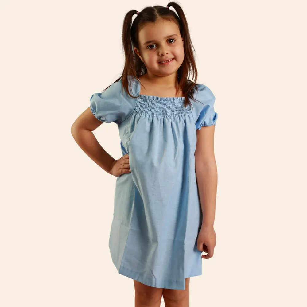 Vestido Dalya con Mangas Abullonadas – Azul Cielo