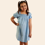 Vestido Dalya con Mangas Abullonadas – Azul Cielo