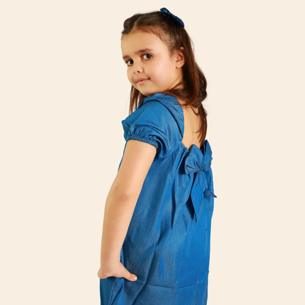 Vestido Dalya con Mangas Abullonadas – Azul Jean