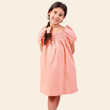 Robe Dalya à Manches Bouffantes – Orange Pastel