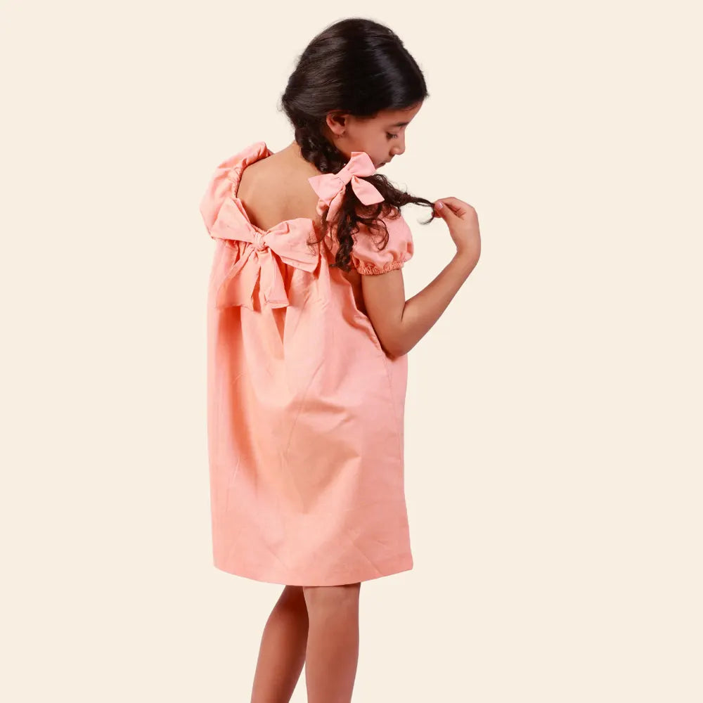 Robe Dalya à Manches Bouffantes – Orange Pastel