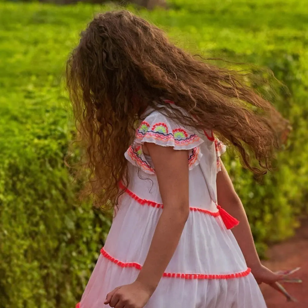 Maïcha Robe Kelthoum à Manches Courtes Style Jellaba - Blanche