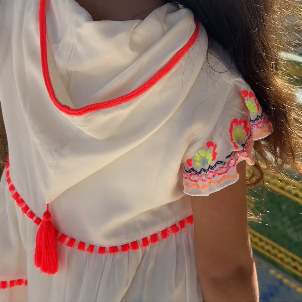 Maïcha Robe Kelthoum à Manches Courtes Style Jellaba - Blanche