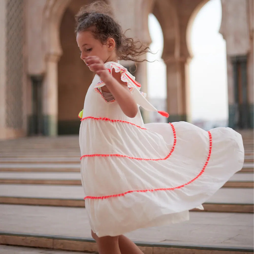 Maïcha Robe Kelthoum à Manches Courtes Style Jellaba - Blanche