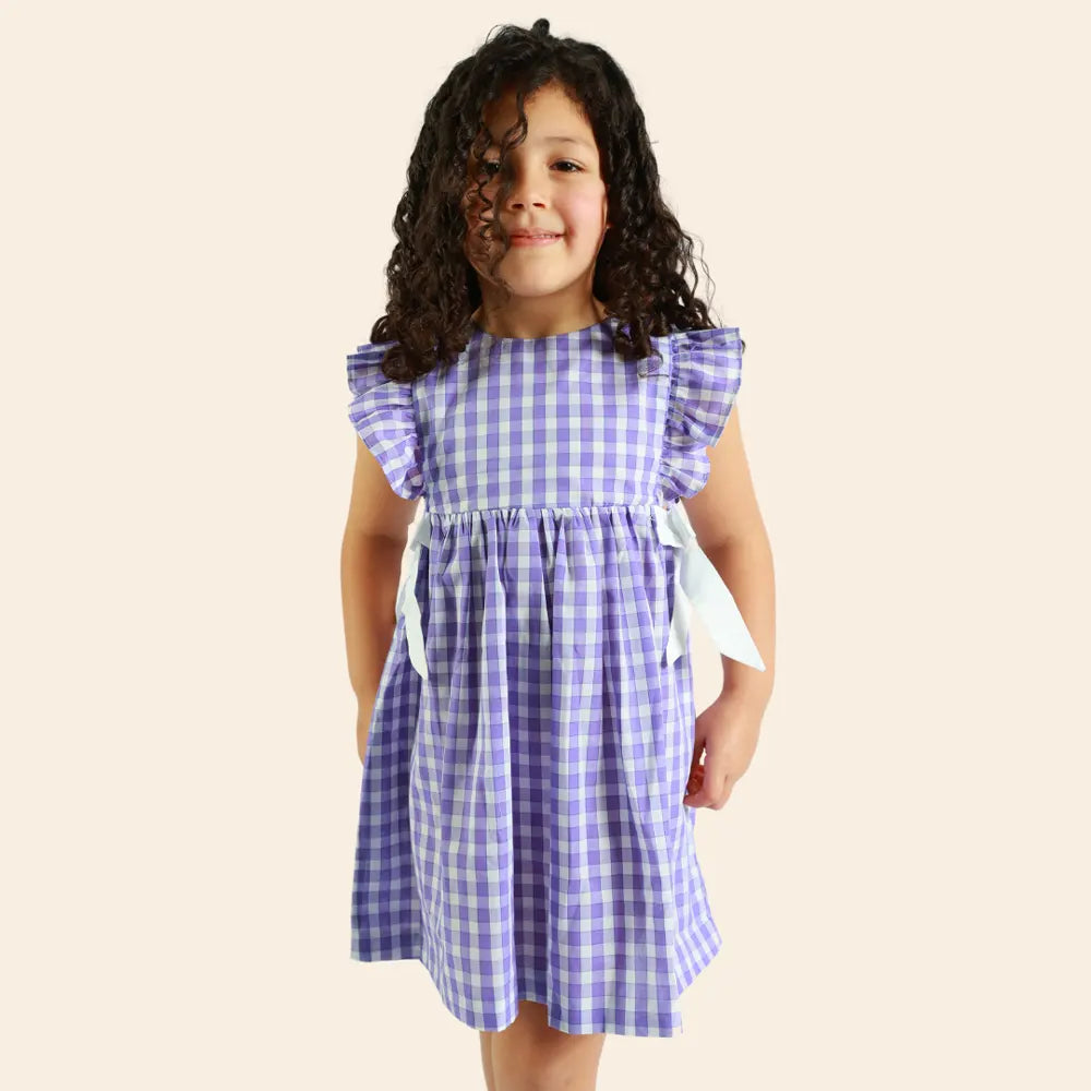 Vestido Loly de Cuadros y Mariposas - Morado