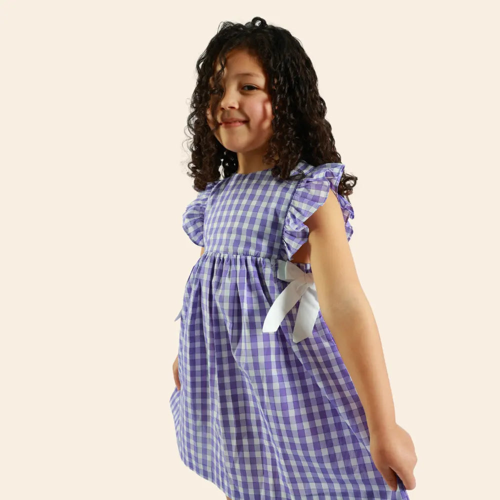 Vestido Loly de Cuadros y Mariposas - Morado