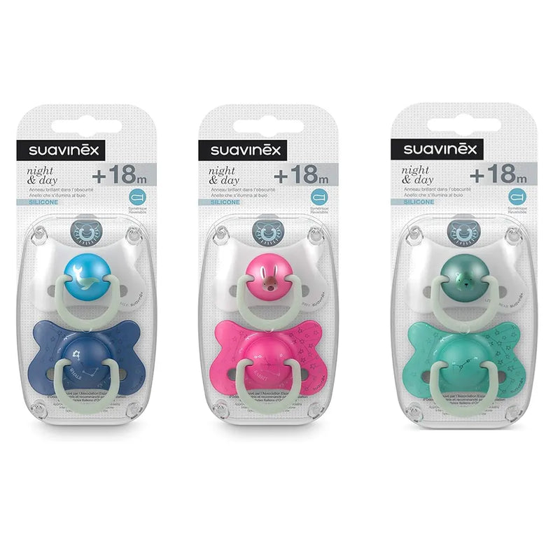 Set of 2 Suavinex Night & Day Reversible Pacifiers – 18M+