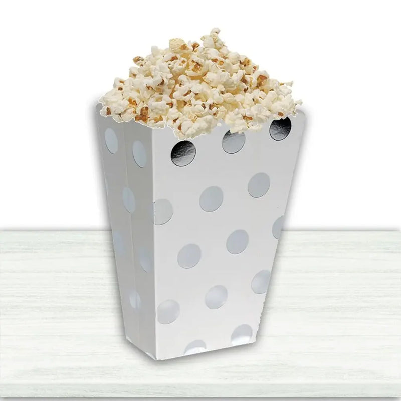 Cajas de Papel para Palomitas x6 - Blanco y Plata