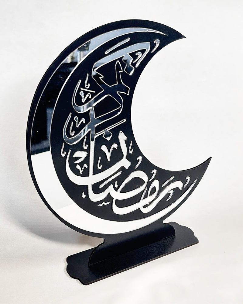 زينة من زجاج شبكي قمر رمضان رمضان كريم - أسود