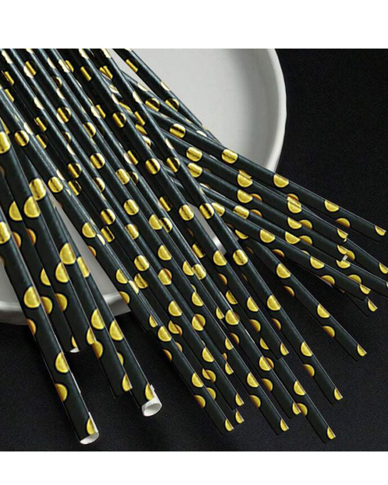 Pailles de papier jetable - Noir & Doré