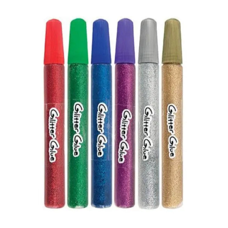 M.School Blister Pack of 6 Glitter Glue Colors