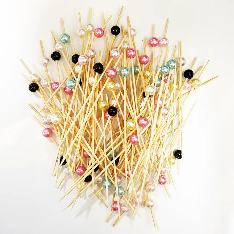 Juego de 100 brochetas de cóctel de madera – Multicolor