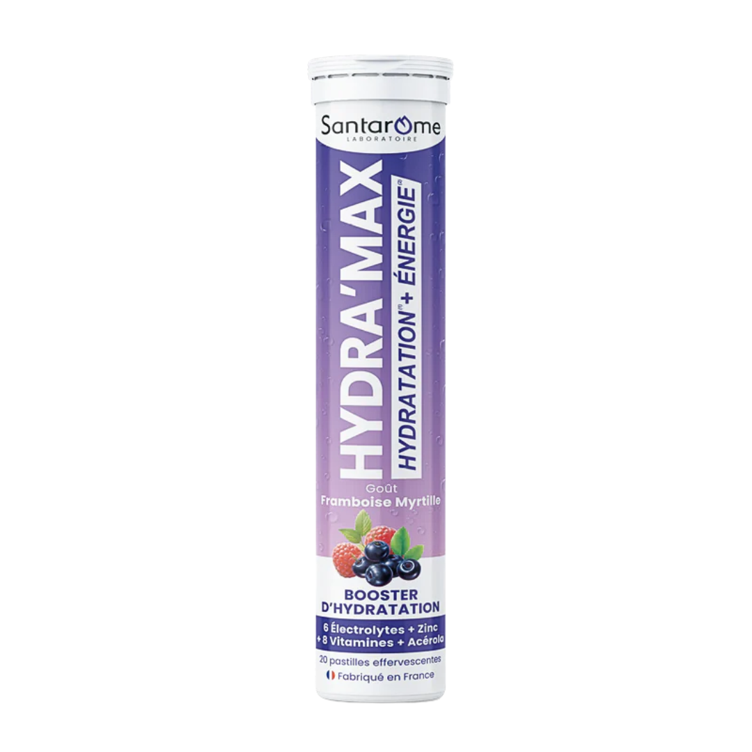 Santarome Hydramax Framboise Myrtille 20 pastilles effervescentes – tube