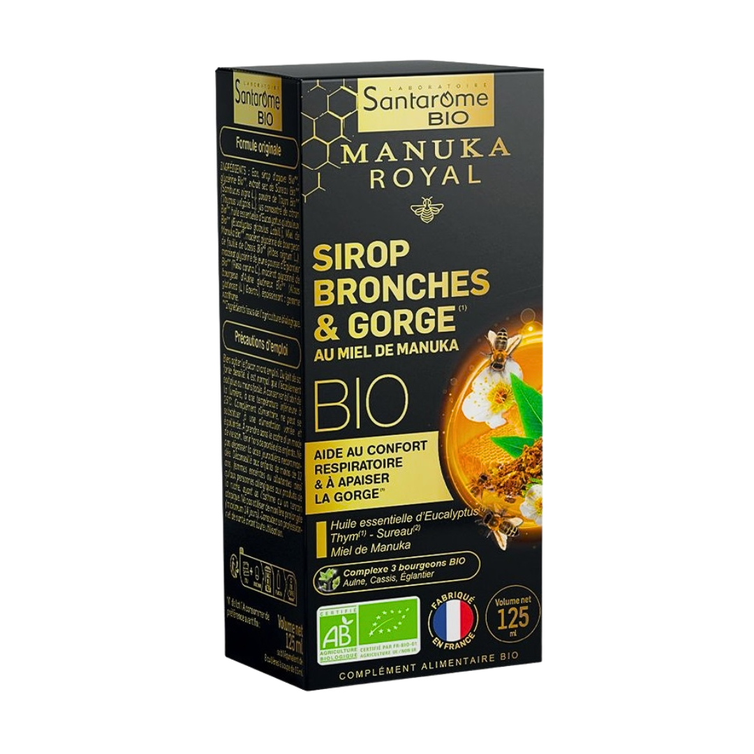 Santarome Sirop Gorge Miel de Manuka 125 ml – flacon et étui