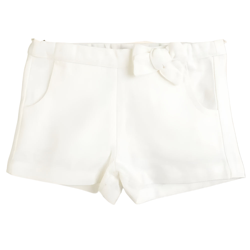 شورت لولي كتان مع ربطة عنق فراشة - أبيض