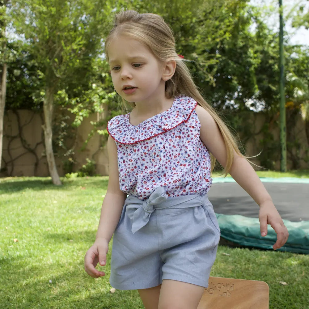 Short Loly avec Ceinture Nouée - Bleu Gris