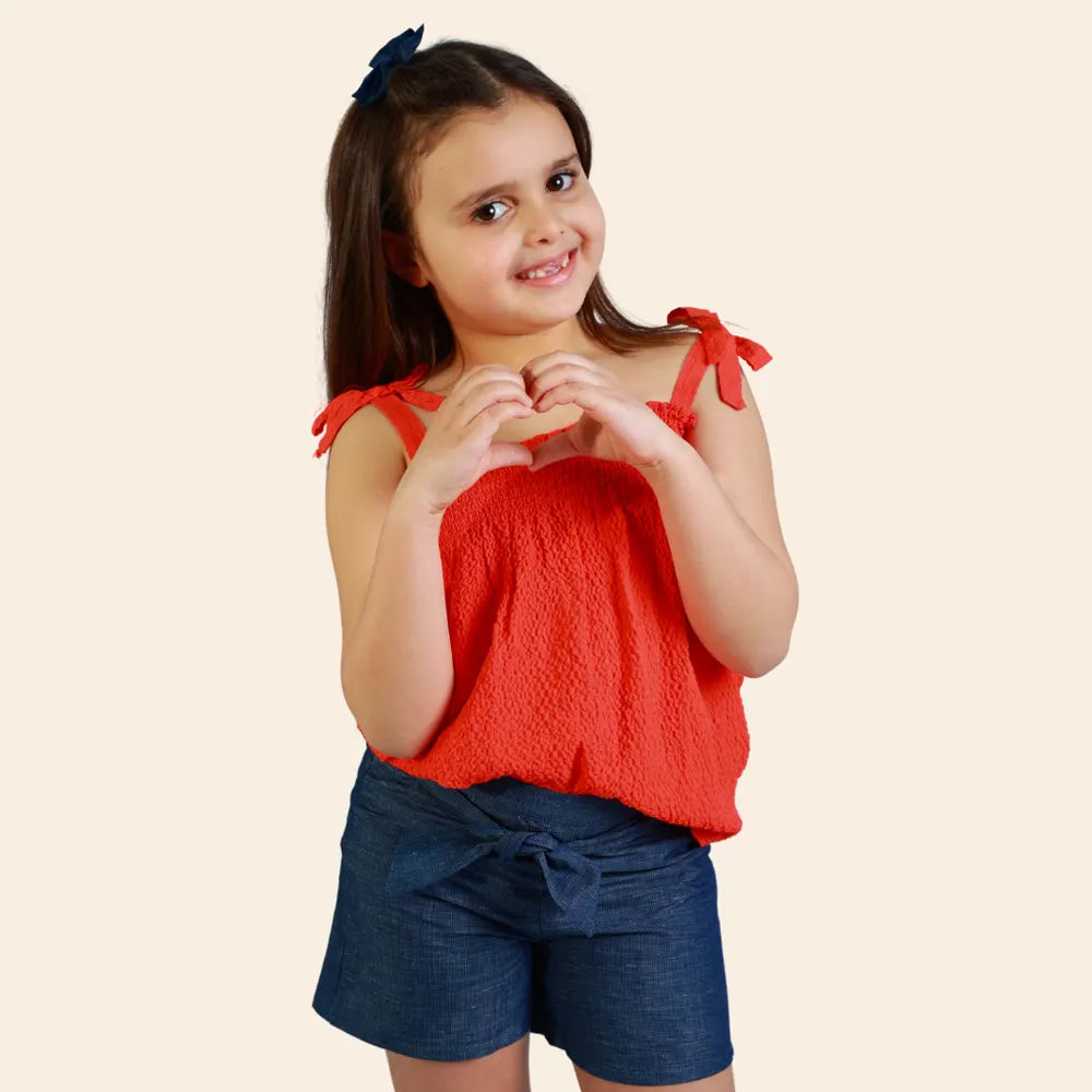 Short Loly avec Ceinture Nouée - Bleu Jean