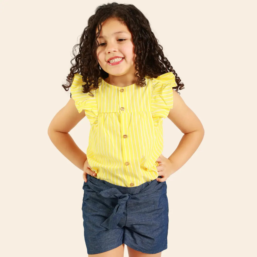 Short Loly avec Ceinture Nouée - Bleu Jean